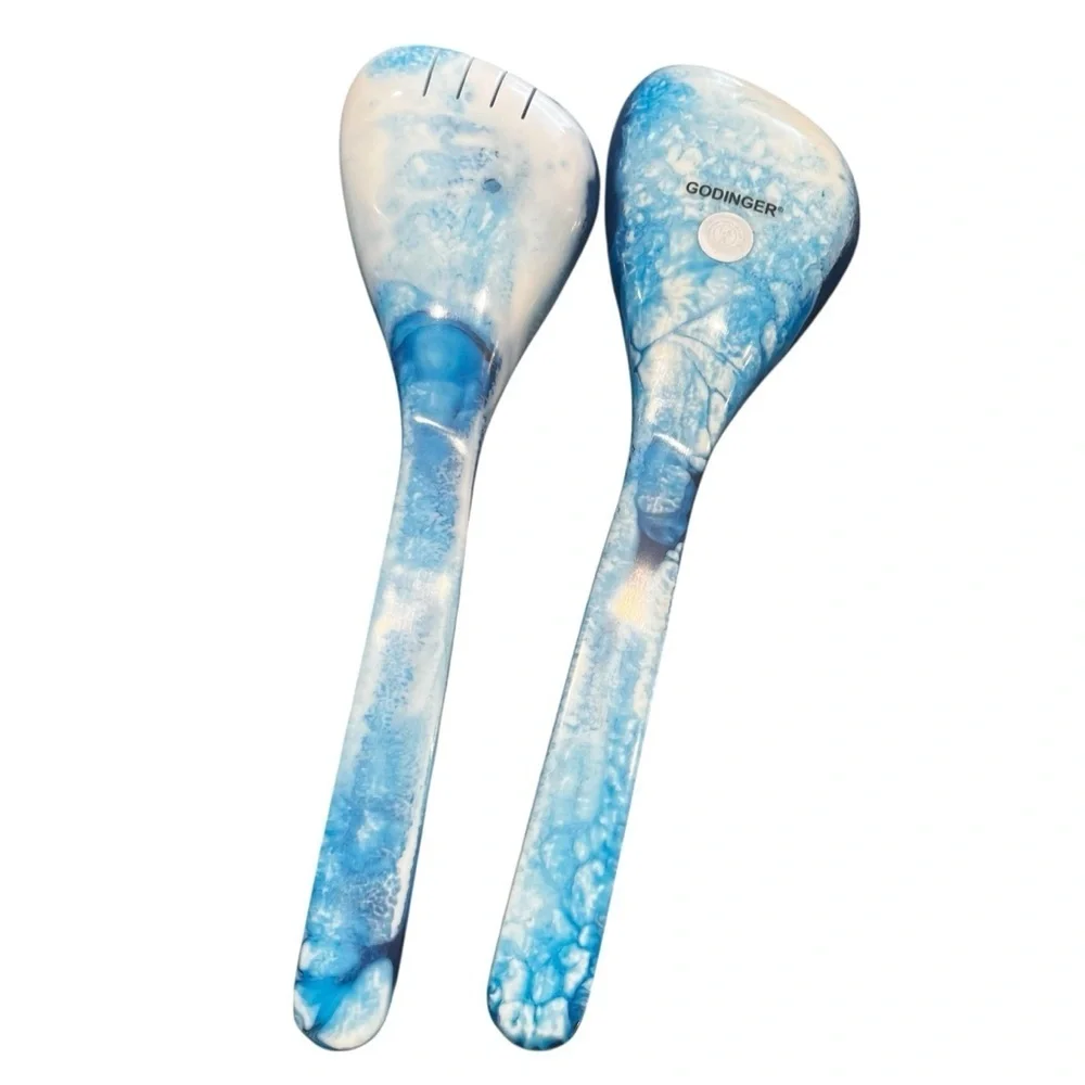 Godinger Radiant Resin Blue Salad Servers Ocean NEW In Box